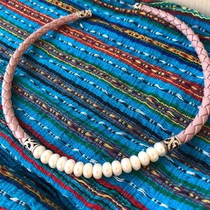 Brighton Leather & Pearl Choker Necklace